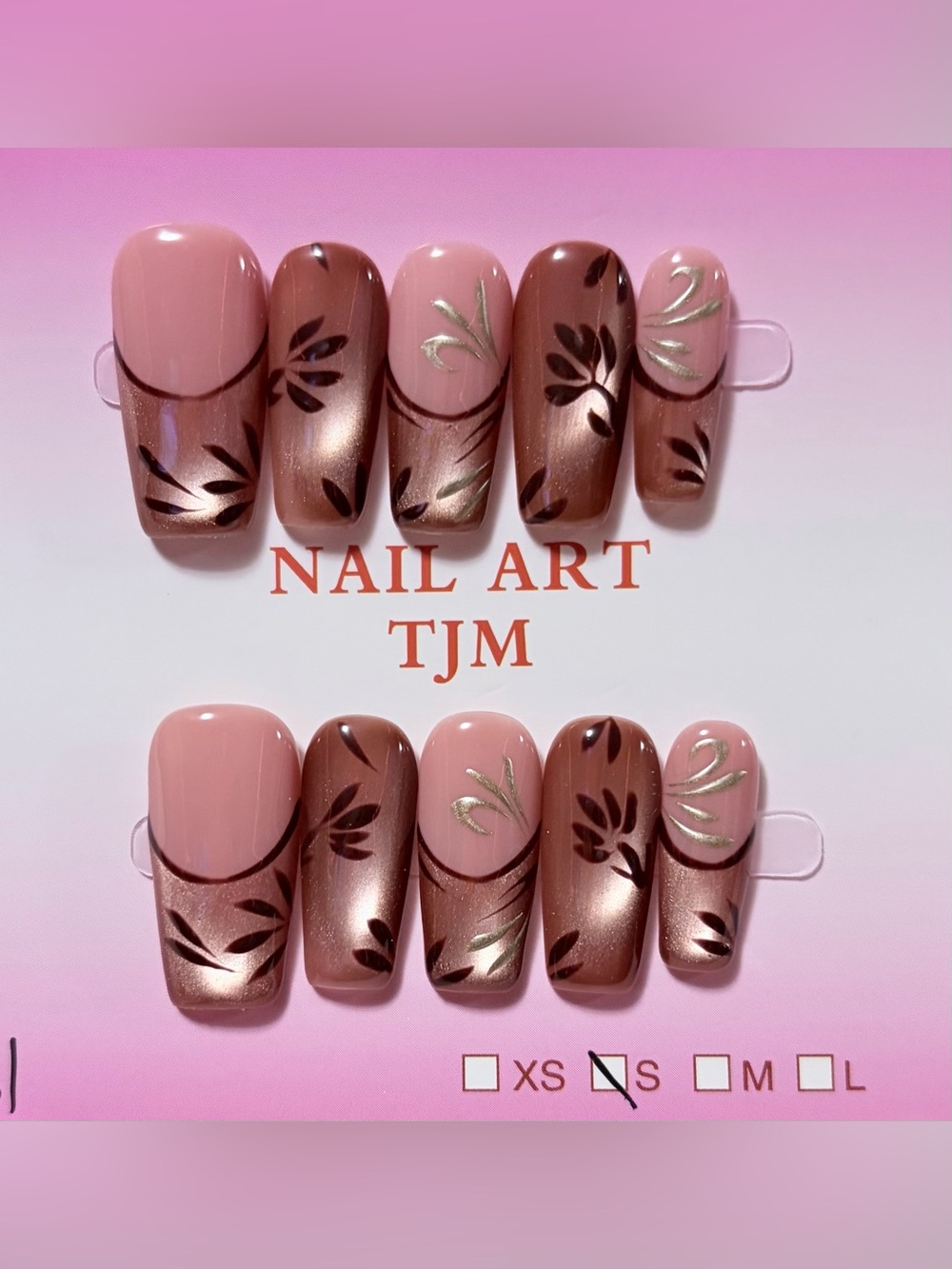 Pink & Brown Floral Nail Art Set